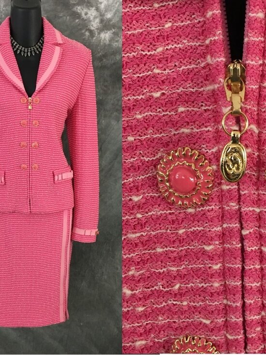 St. John Dresses & Skirts - BEAUTIFUL St John couture knit pink multi jacket skirt suit size 2